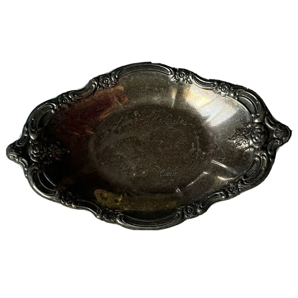 Vintage ONEIDA OL Silverplate Dish Relish Candy Dessert Butter Tray Engraved USA
